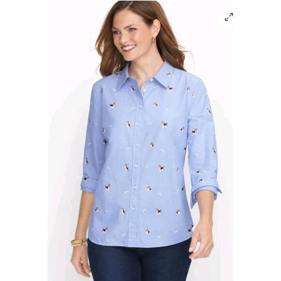 Talbots Fetching Beagle Dog Print Button Down Classic Cotton Shirt 3X End On End - Picture 1 of 7